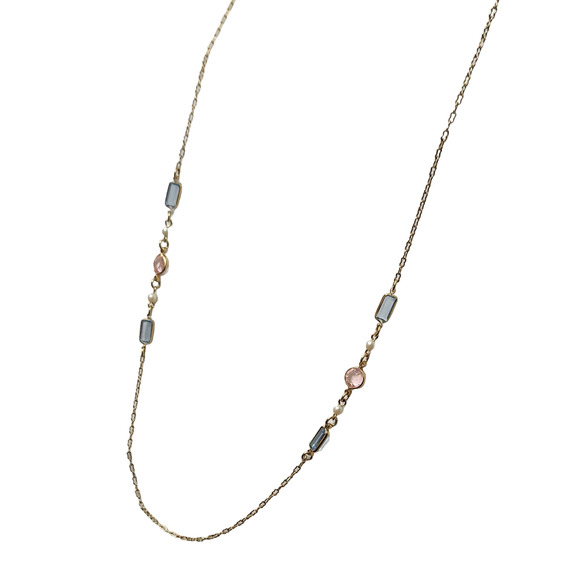 Beautiful Long Green Clear Bezel Necklace 33" - Picture 3 of 4